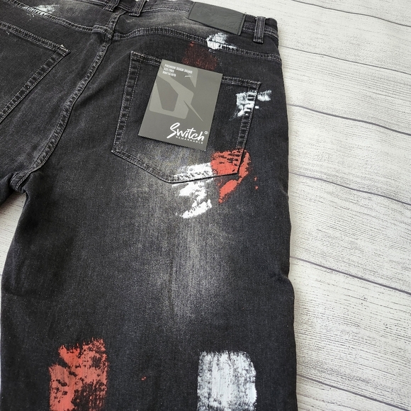 Black and Red Splatter Paint Distressed Men's Biker Shorts (Size 40 & 42) - Picture 14 of 15